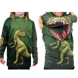 NWOT Mouth Man Green Raptor Dino Hoodie Shirt 14 XS